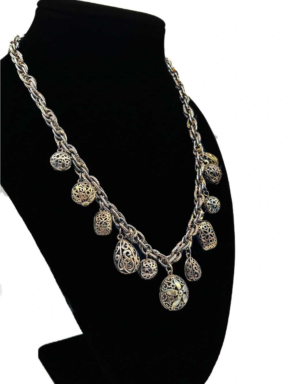 Gold Filigree Charm Statement Necklace